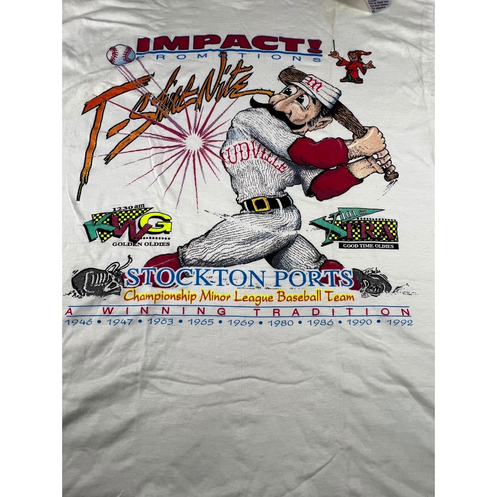 Vintage Stockton Ports Minor League Baseball T-Shirt Cotton Republic White XL